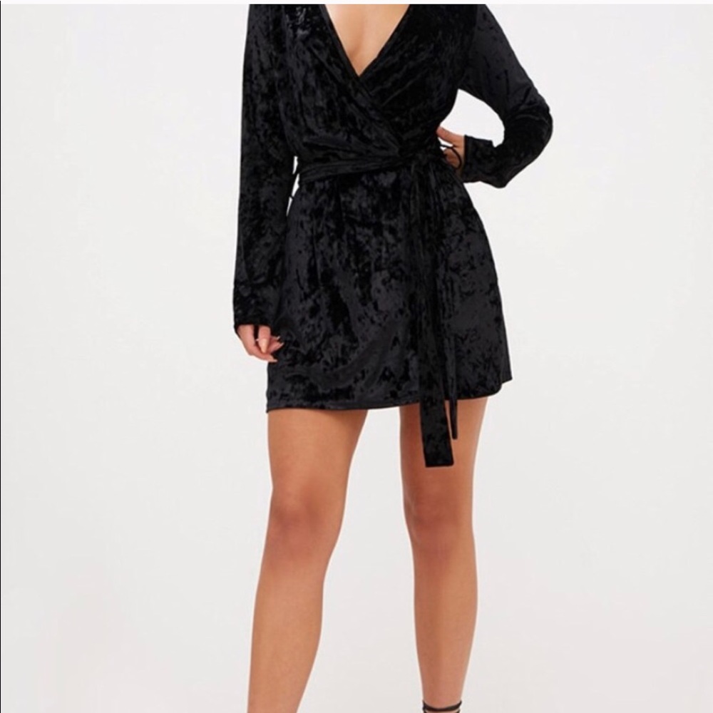 Black velvet wrap over shift dress